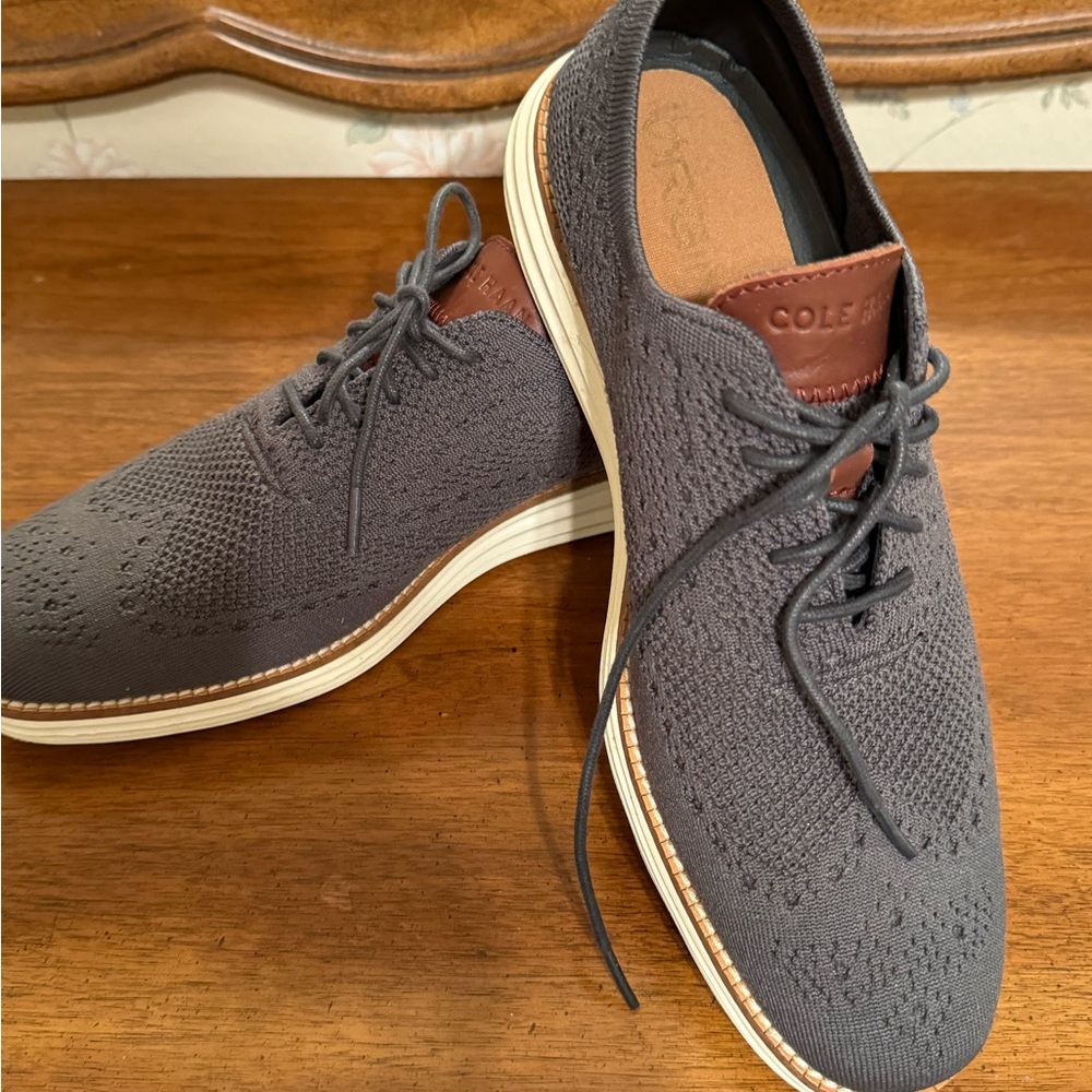 Cole Haan Gray and Brown Oxford Shoes with Textured Fabric